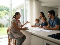 empregada doméstica de confiança conversando com família