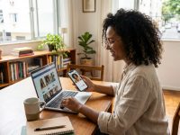 filtrar profissionais domésticos qualificados analisando perfis no notebook